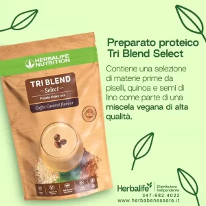 preparato proteico tri blend herbalife contiene una selezione di materie prime da piselli quinoa e semi di lino